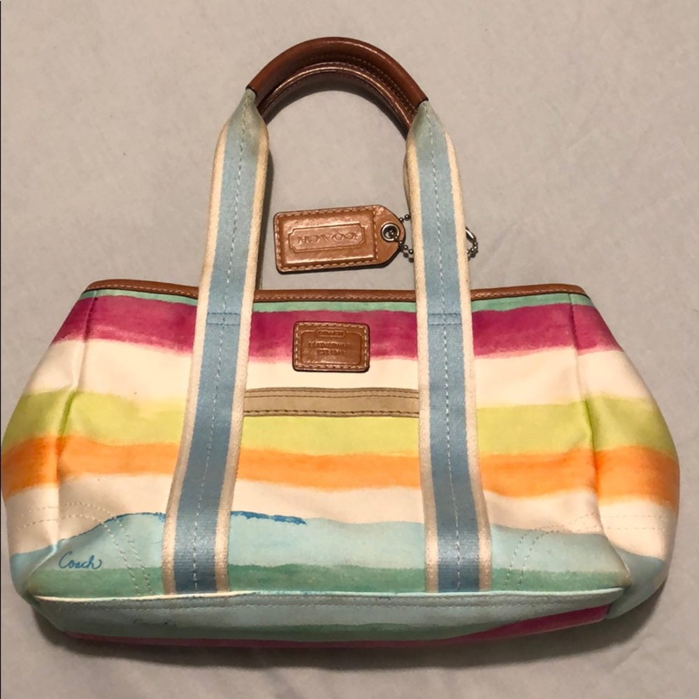 Coach small tote, pastel stripes